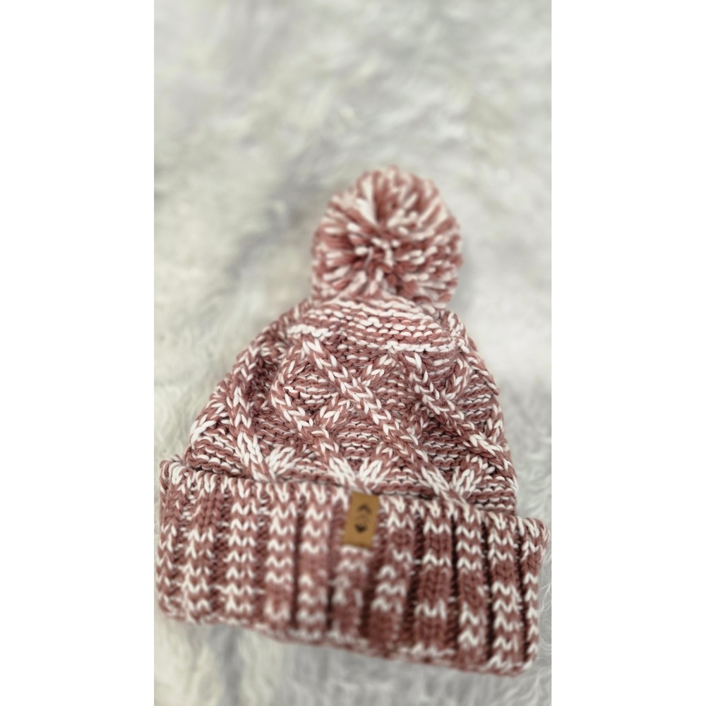 Free Country Womens Mauve Pink White Cable Knit Pom Pom Beanie